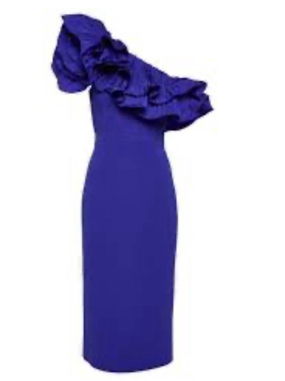 Rebecca Vallance Cobalt One-Shoulder Ruffle Midi Dress Cora